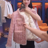 Pink Small Fragrant Wind Thick Coat Women Autumn And Winter 2025 New Explosion High-End Exquisite Lady Short Plus Plus Thicken