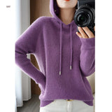 Wool Blended 2026 Autumn And Winter Women's New Korean Version Of Loose Hoodie Hoodie Solid Color Knitted Bottom Hoodie
