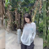 Lazy Wind Slack Blue Top Letter Printing Hoodie T-Shirt Girls Summer Thin Casual Loose Sunscreen Shirt