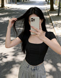 Short-Sleeved Women's Summer 2026 New Thin Slim Short Square Collar Blouse Hot Girl T-Shirt