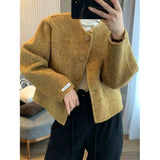 Short Small Round Collar Hair Coat Coat Double-Sided Cashmeat Autumn Winter Wool Blazer Blazer Woman