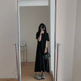 2027 Summer New Over-Knee Dress Fat MM Short-Sleeved T-Shirt Women Loose Thin Dormitory Casual Black Dress