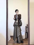 Autumn And Winter Three-Piece Suit Suit Jacket Girl Small Man Top + Tuxedo Lattice Skirt + Set Long-Sleeved T-Shirt