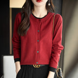 Fine-Woven Wool 2026 Autumn And Winter Women's New Loose Round-Neck Color Short Fake Two Bottom Blouse Knitted Open Shirt