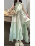 French Tea Break Small V-Neck Green Dress Woman 2025 Summer New Warm Gentle Wind Princess Dress