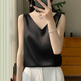 Silk Satin Sling 2026 Spring And Summer Women's New Body-Repair V-Neck Short Shoulder Broadband With Sling Vest