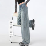 Vintage Workwear Jeans Women Spring And Autumn 2025 Trend With New Scissors High-Waist Loose Stings Broad Leggings