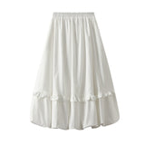 Pine Waist Wood Ear Folding Flower Buds Mid-Long Dress Girl 2025 New Crobs Thin Dress 2217