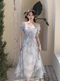 Large-Size French Dress Women's Summer Lotus Leaf Side Sling Skirt Fat Mm Shaded Meat Thin Seaside Vacation Skirt