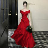 Hepburn Style Black Shoulder Dress French High-End Feeld With The Fasc Moaf Side Dress Temperament Waist Banquet Dress