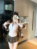 Design Sense Of Color Stitching Collar Temperament Long-Sleeved T-Shirt Girl Autumn Slimming Topie Topie