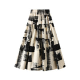 Spring And Summer Ink Doodle Print Skirt Bohemian A Word Umbrella Skirt Pony Long Skirt 2302-2