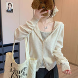 Small Capital Hit The Striped Bottom Hooded Sweater Women Spring Age Reduction Fake Two Long-Sleeved Knitted Cardigan Tops