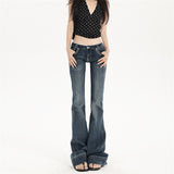 Yi Mengling With Low-Rise Jeans Women 2026 New Dark Blue Babes Design Micro-Horn Pants