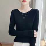A Line Of Ready-On-Coat Wool Blended 2026 Autumn And Winter New Women's Short Loose Round Collar Solid Color With The Bottom Knitting Shirt