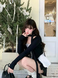 Korean Wearing A Repair Shirt Lace Bow Huge Good-Looking Bra Ribbon With A Short Skirt Three-Piece Suit
