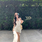 2026 Net Red Spring And Autumn Skirt Women Red Tuxedo Irregular Sexy Wearing Holiday Sling Dress