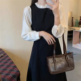 Fat MM Temperament Long Over-The-Knee Skirt Large Size Early Autumn French Retro Splicing Fake Two Waist Dress Woman