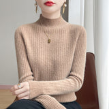 Line Ready-Upled Wool Blending 2026 Autumn And Winter Women's New Half-High Collar Temperament Slim Slim Knitted Shirt