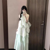 Summer French New Sweet Windless Sleeveless Neck Dress Temperament Thin Lace Splicing Flower Dress Dress Dress Dress Dress Woman