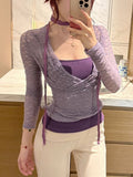 Pure Hottie Sexy Micro-Permeable V-Neck Lace Top Girl 2026 Early Autumn Slim Inside And Outside To Put On The Coat