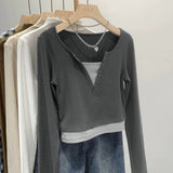 Two Long-Sleeved T-Shirts For The Fall Of The New Design Small V-Neck Short Shirt In Autumn 2025