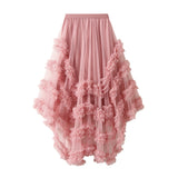 Yarn Skirt Candy Loose Waist Fairy Net Yarn Skirt Fluffy Irregular Lotus Leaf Side Cake Skirt 1376