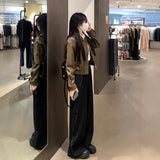 Ultra-Short Small Man 2025 New Hong Kong Style Retro Leisure Locomotive Jacket Brown Leather Coat Woman