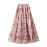 T-And-Dyed Dress Women's Half-Dress Dress 2025 New Cake Skirt Showing Thin Long Mesh Dress Level Half Skirt 0327