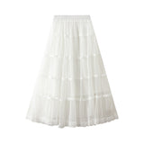New High-Waist Long Multi-Layer Mesh Splicing Lace Cake Skirt Large Swing Half-Body Dress Female 2113