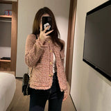 Pink Retro Fragrant Coat Women Autumn And Winter French Style High-End Feeling Coarse Flowers This Small Short Coat Tide