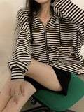 Striped Hooded Short-Dress Coat Women 2026 New Autumn And Winter Korean Version Loose Zipper Long-Sleeved Coat Tide