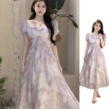 Large-Size French Dress Women's Summer Lotus Leaf Side Sling Skirt Fat Mm Shaded Meat Thin Seaside Vacation Skirt