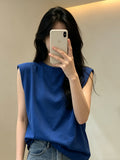 Can Shoulder White T-Shirt Women Sleeveless Summer Korean Version Of Loose Round Neck Solid Color Net Version Wide Shoulder Outside Wearing Waistcoat