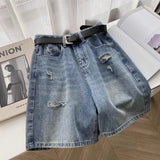 Broad-Legged Denim Shorts Women 2025 Summer Trend With A New Hole Loose Thin High-Waist Five-Point Mid-Sley