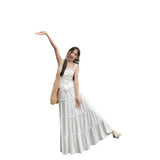 Gentle Style Suit Women's Summer Sweet Spicy Lace Sling Vest Super Fairy Long Dress White Dress Two-Piece