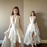 French Sweet Holiday Wind Hanging Neck Dress Spring And Summer New Temperament Super Fairy Irregular Tail Seaside Holiday Dress