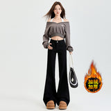 Black Low-Rise Micro-Horn Jeans Women 2025 Autumn And Winter New Loose Thin Not Close Legs Broad Leg Hoes Horn Trousers