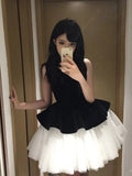 Sweet Ballet Style Dress Velvet Spliced Ponum Princess Dress Girl Summer Waist Thin Sleeveless Vest Dress