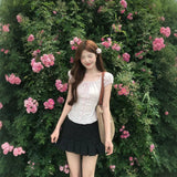 Set Women 2026 Summer Korean Age Reduction Design Pink Short-Sleeved Shirt Top Wave Half Body Skirt Two-Piece