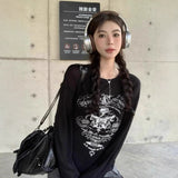 Lazy Style Design Letter-Print Sunscreen T-Shirt Women's Summer New Casual Loose Perspective Cover Top