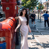 Net Yarn Denight Spliced Oblique Shoulder Dress Femininity Slime-Skinny Ass Vacation High-End Sling Skirt