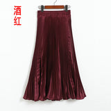 Metal Luster Polyester Pressure Folded Half Skirt Original Single Long Skirt Silk Clear Silk #8035