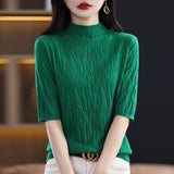 Fine-Woven Wool 2026 Autumn New Temperament Five-Sleeve Female Tree Pit Embroap In The Sleeve Short Bottom Knitting Shirt