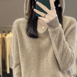 Line Ready-On-Line Ready-Clothing 100% Pure Wool 2026 Autumn And Winter New Women's V-Neck Hooded Hoodie Short Needle Sweater