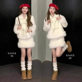 Small Scented Bow Hairy Collar Coat Milk Set Women's Winter High-Rise Half-Dress High-Sense Two Sets