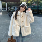 Lamb Haired Small Fragrant Coat Women Autumn And Winter Thicken 2025 New Korean High-End Horn Buckle Small Cotton Suit