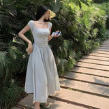 This Year's Popular Beautiful Vest Dress Women's Summer Fish Bones Folded Waist Long Skirt Fashion