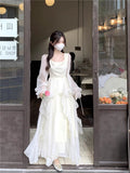 Temperament Dress With Lotus Leaves Side Fairy Gas Dress Dress White Long-Sleeved Seaside Beach Dress