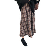 Temperament Skirt Mid-Dressed Autumn And Winter 2025 New Brown Lattice Half-Body A-Dress Woman High-Waist Retro Temperament